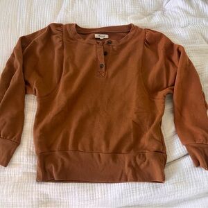Madewell Puff Sleeve Henley Sweater Brown French Terry Top Size Small